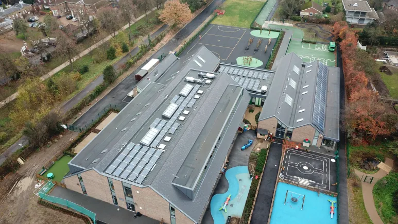 Solar panel installation at The Rusell School, Richmond England